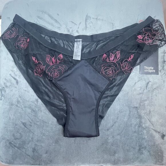 Thistle and Spire Thorn Apart Bikini Panty Womens 1X Black Sheer Roses Revolve - Picture 3 of 8
